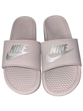 Woman’s Nike Benassi Lavender Silver Slip On Sandals